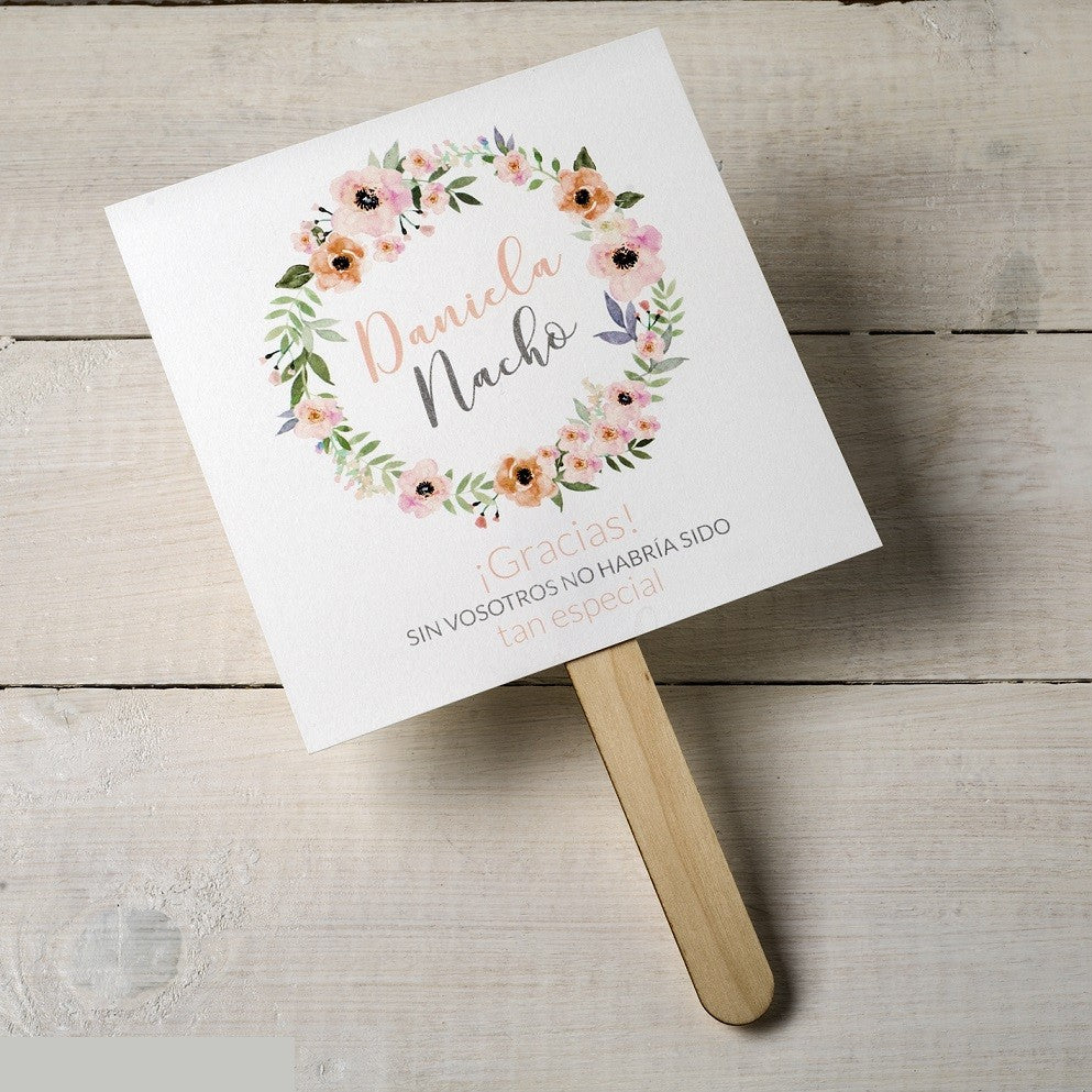 Set de 25 abanicos de papel y madera para boda.