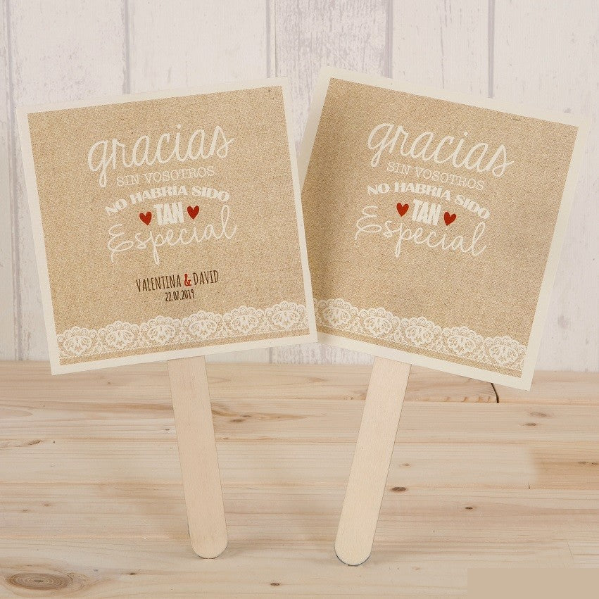 Set de 25 abanicos de papel y madera para boda.