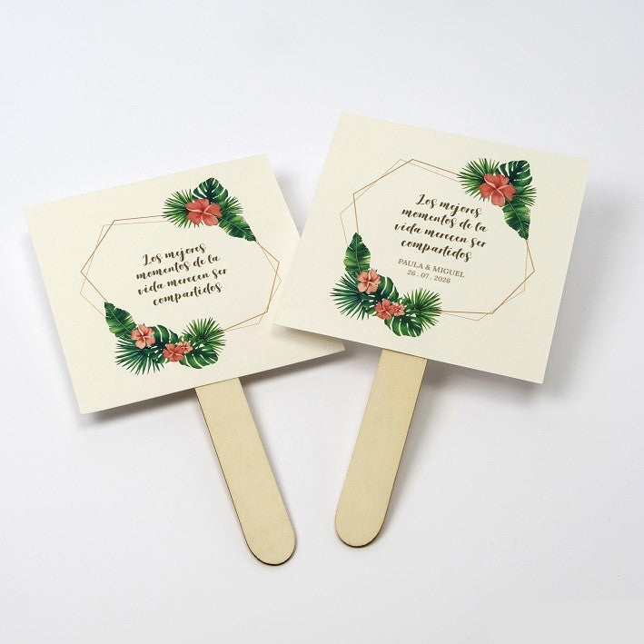Set de 25 abanicos de papel y madera para boda.