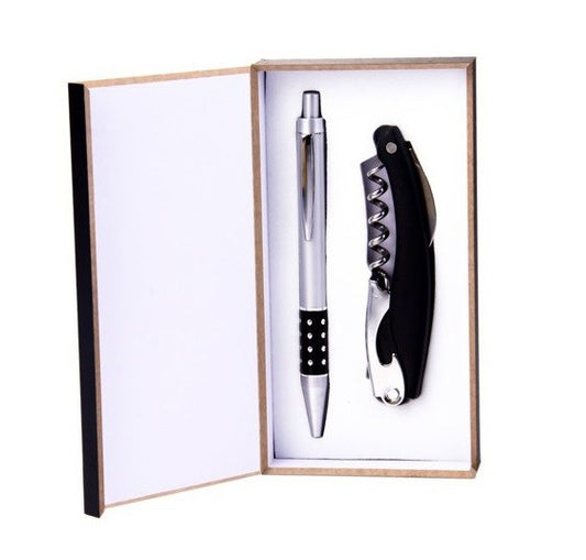 Set bolígrafo y abrebotellas en cajita de madera