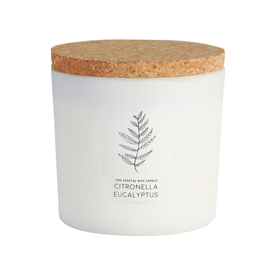 Vela antimosquitos en vaso de cristal con tapa de corcho