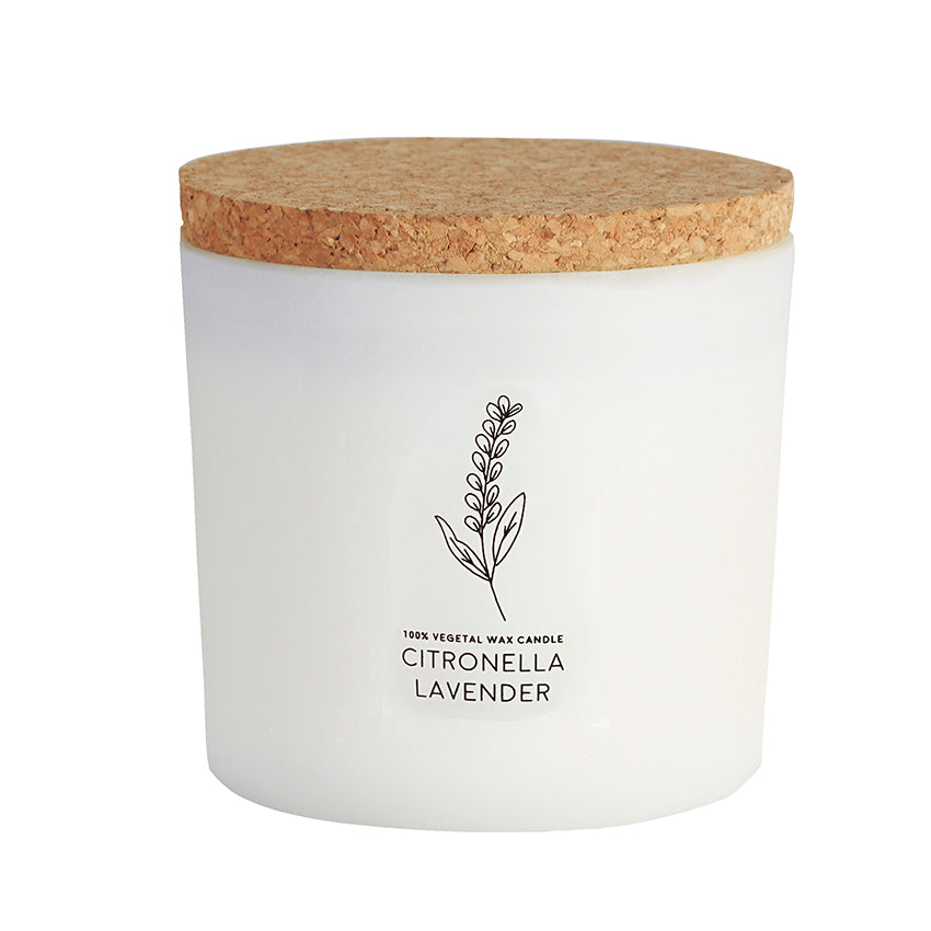 Vela antimosquitos en vaso de cristal con tapa de corcho