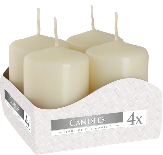 Pack de 4 velas cilíndricas color marfil de 6 x 4 cm