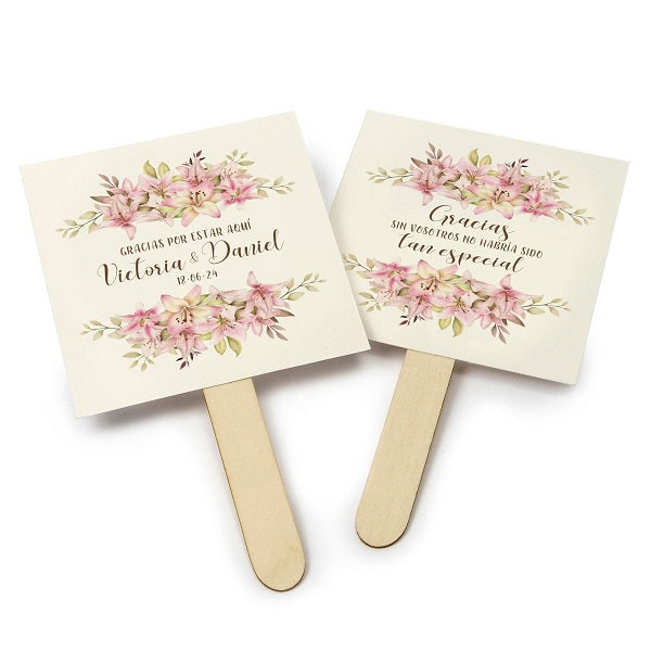 Set de 25 abanicos de papel y madera para boda.