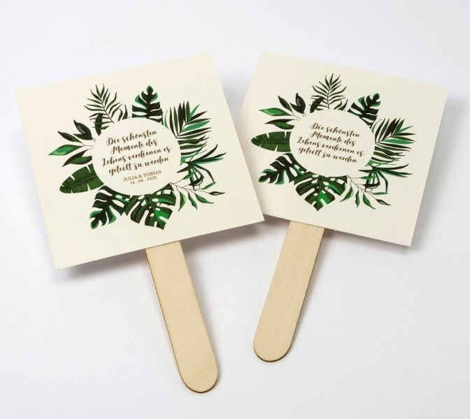 Set de 25 abanicos de papel y madera para boda.