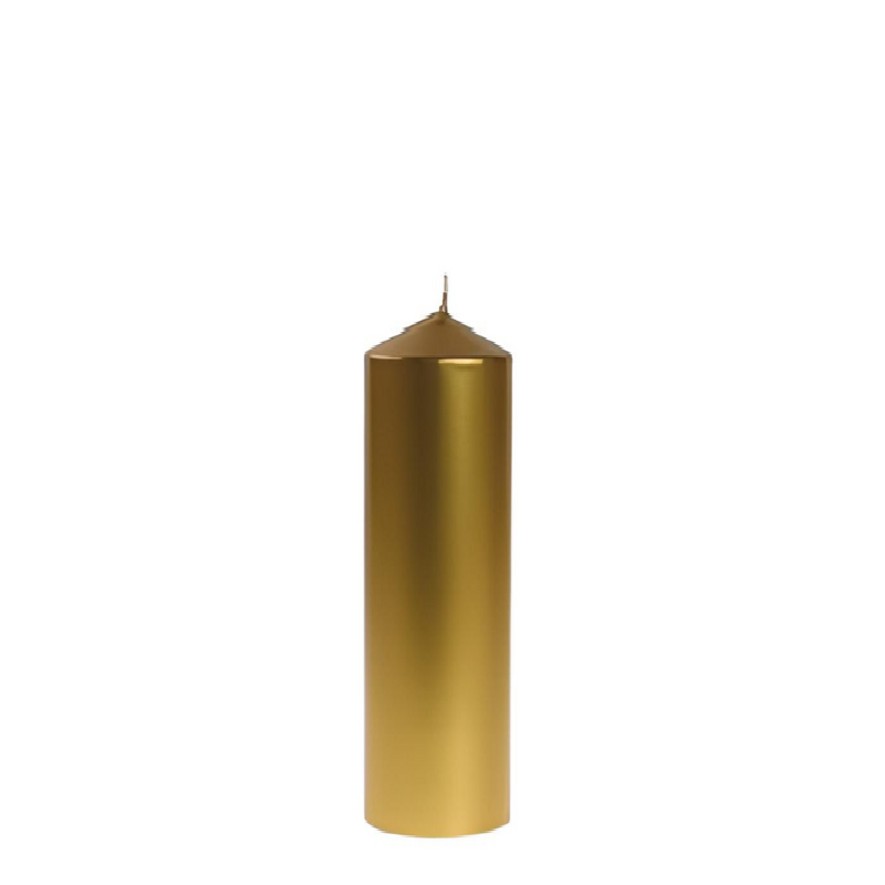 Vela cilíndrica color dorado de 12 x 6 cm.