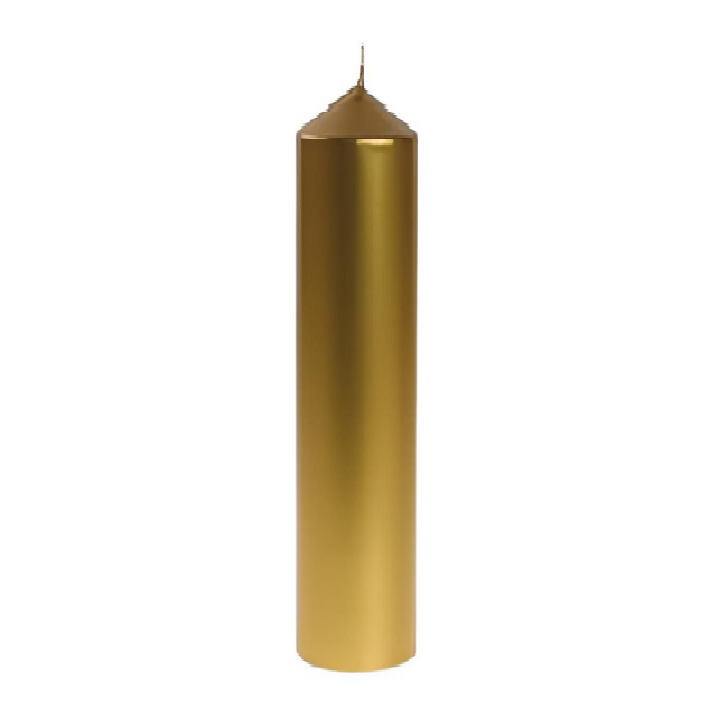 Vela cilíndrica color dorado de 20 x 6 cm.