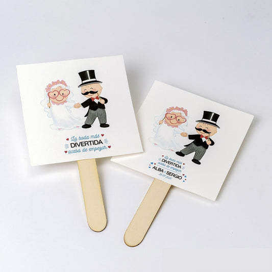 Set de 25 abanicos de papel y madera para boda.