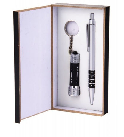 Gift box pen and flashlight keychain