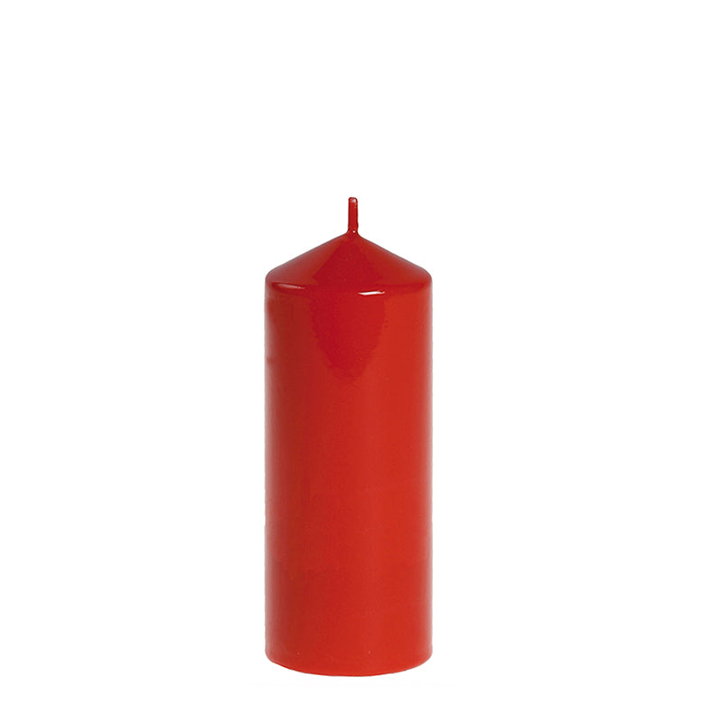Vela cilíndrica color rojo barniz de 12 x 6 cm.
