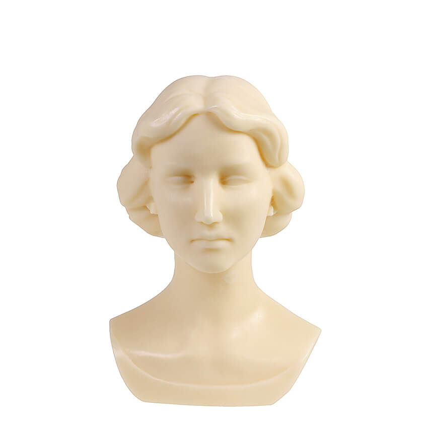 Candle wax sculpture bust of a woman.
