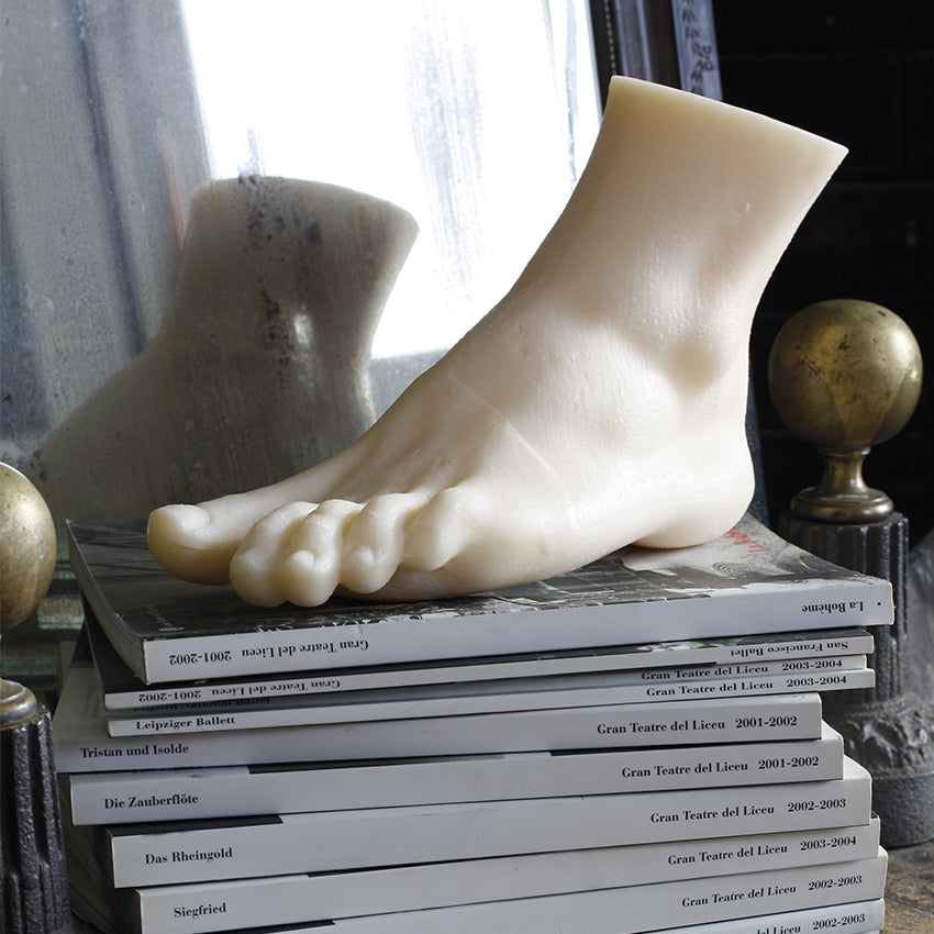 Foot-shaped wax sculpture candle