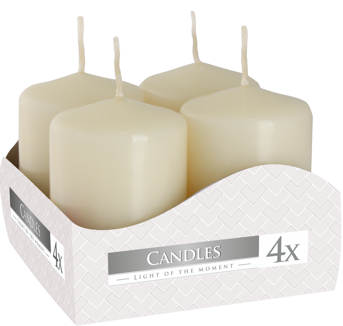 Pack de 4 velas cilíndricas color marfil de 6 x 4 cm
