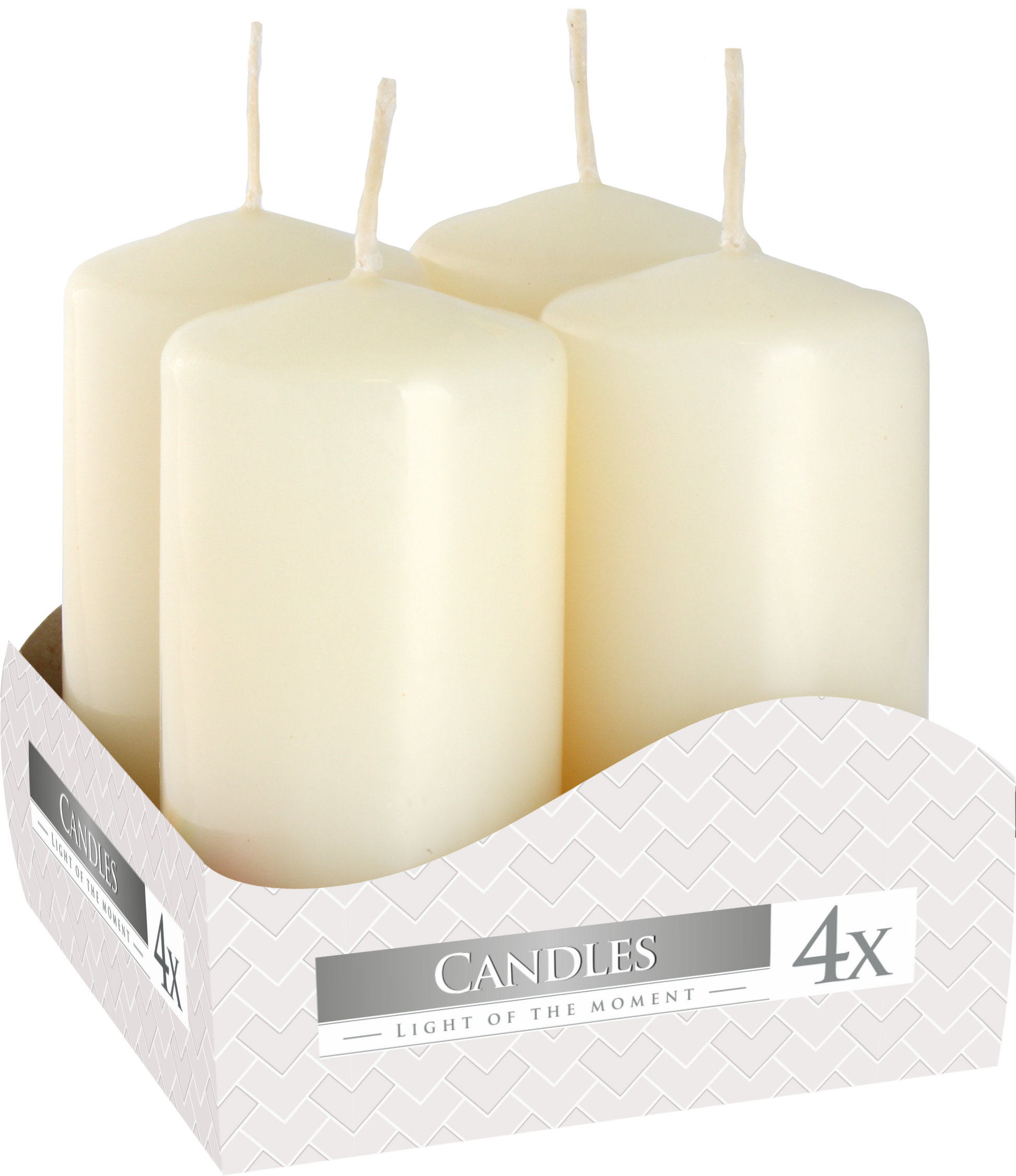 Pack de 4 velas color marfil de 8 x 4 cm