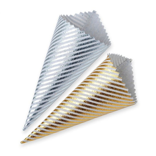 Striped textile cone for petals and rice 19x5x5cm