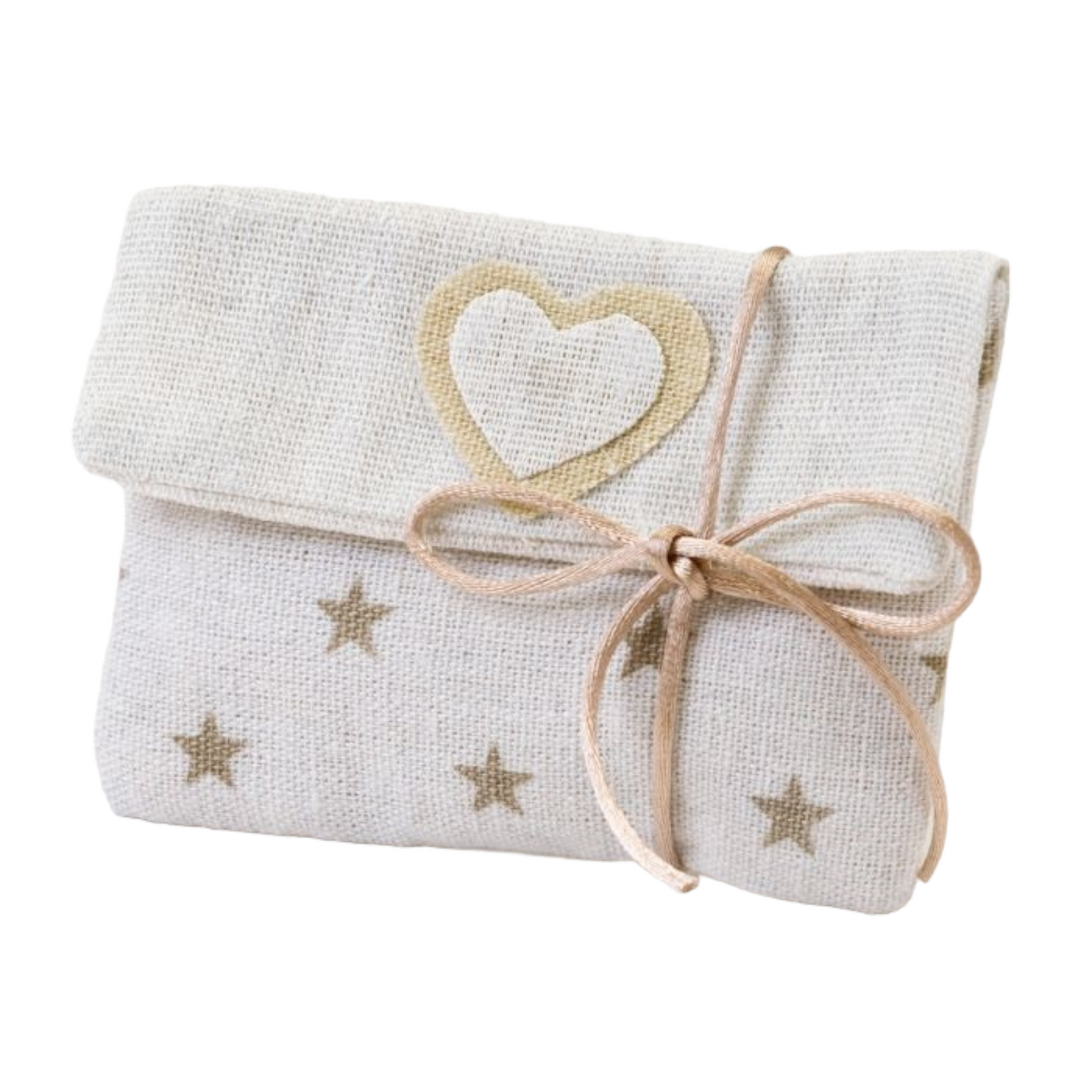 Guardatodo de algodón y velcro beige corazón estrellitas 3 bombones
