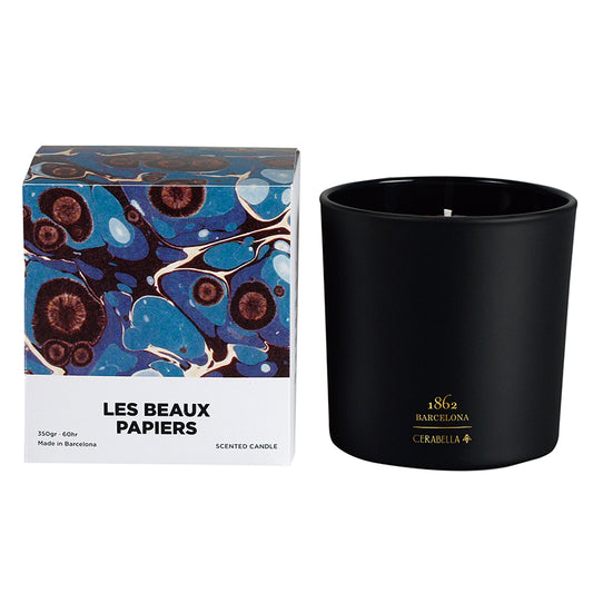 Scented candle in satin black glass vase