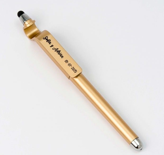 Bolígrafo dorado con puntero y aguanta móvil