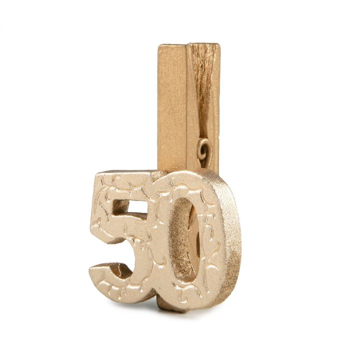 Pinza madera dorada 50 aniversario con 4 torinos