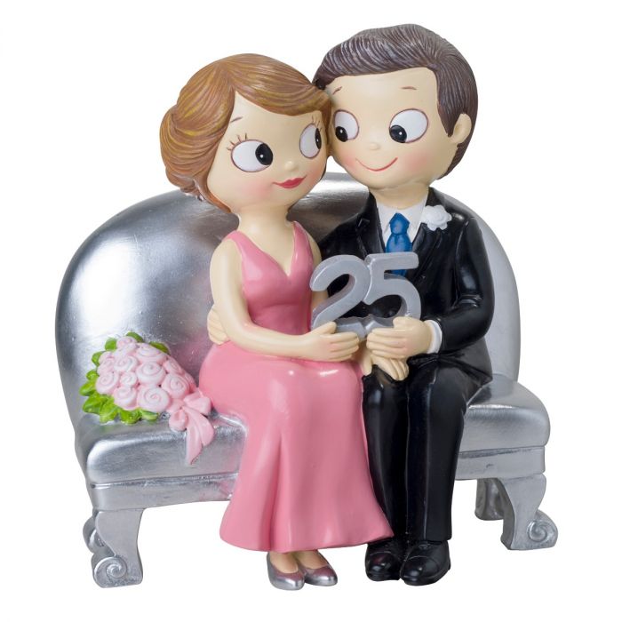 Figurine pour gâteaux de mariés assis mariage d'argent Pop &amp; Fun.