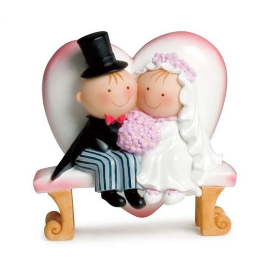 Figurine pastel Pit&amp;Pita banc des jeunes mariés coeur 15,5cm