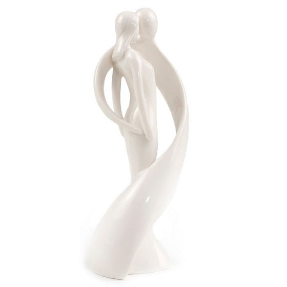 Decorative porcelain figurine enveloping bride and groom 6x18cm.